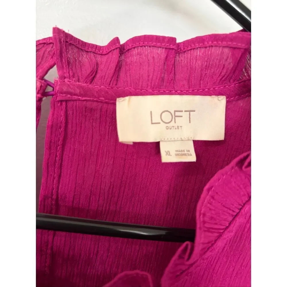 Bundle of 2 LOFT XL Blouses Olive Green Magenta Ruffle Career Business Casual